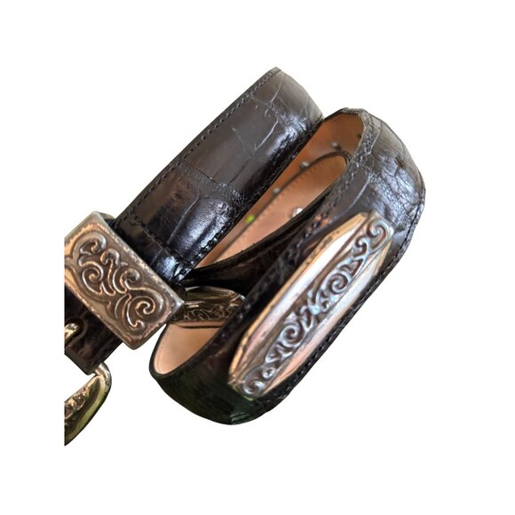 Brighton Embossed Black Leather Belt With Silver-Toned Scroll Buckle Women - Picture 3 of 13